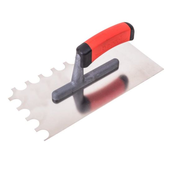 Glettvas acél simító, fogakkal, puha nyél, 13x28 cm, Beorol